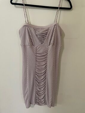 Free People Ruched Sailor Stripe Beige/Pink strapless summer dress